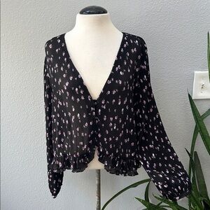 ZARA black floral print blouse XL
